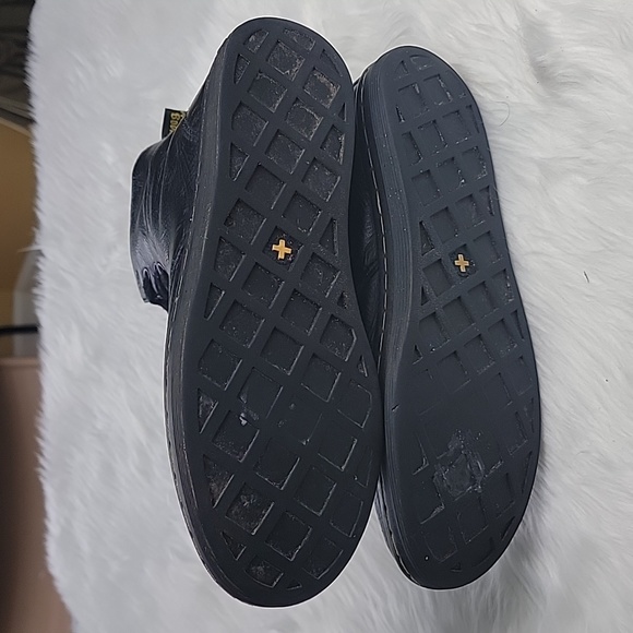 DR. MARTENS Stratford Black Leather Floral Lined Lace Up Fold Over Punk Boots 7 - Picture 6 of 15